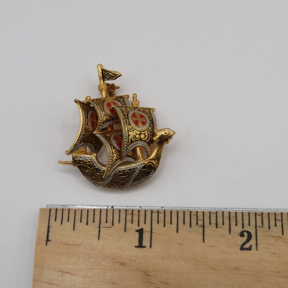 Vintage Damascene Spanish Galleon Ship Brooch - Picture 6 of 7